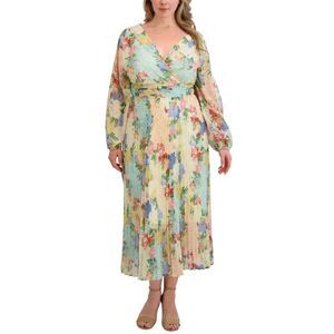Siena Womens Plus Size Floral-Print Pleated Maxi Dress 1X Multi - NWT $158